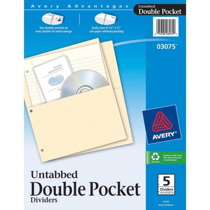 Avery Untabbed Double Pocket Divider 3075