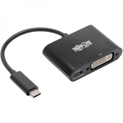Tripp Lite USB-C to DVI Adapter w/PD Charging - USB 3.1, Thunderbolt 3, 1080p, Black U444-06N-DB