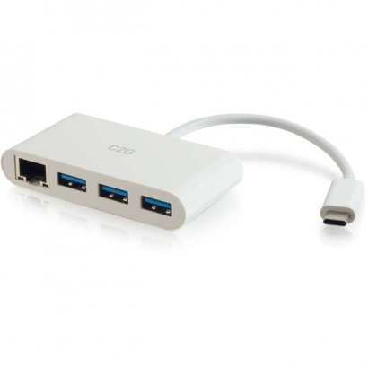 C2G USB-C to Ethernet Adapter with 3-Port USB Hub - White 29746