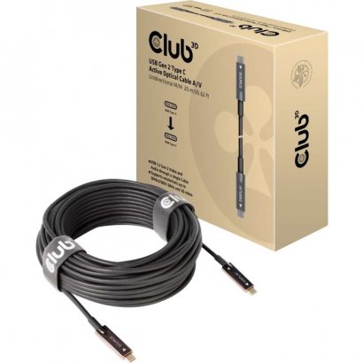 Club 3D USB Gen 2 Type C Active Optical Cable A/V Unidirectional M/M 20 m/ 65.62 ft