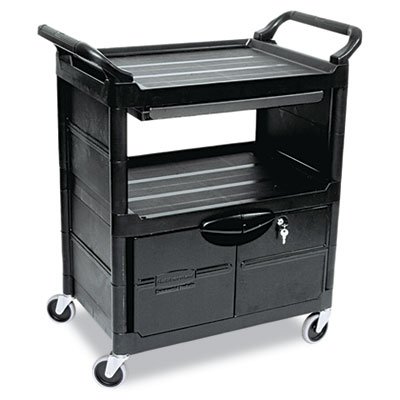 345700 Utility Cart With Locking Doors, Two-Shelf, 33-5/8w x 18-5/8d x 37-3/4h, Black