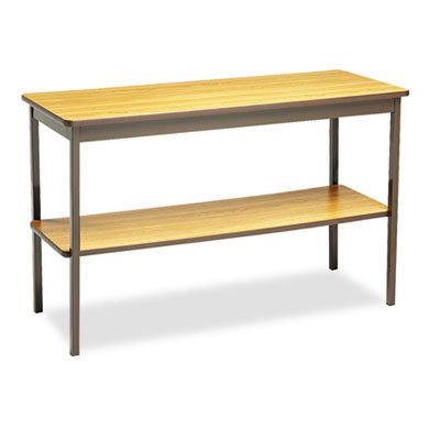 Utility Table with Bottom Shelf, Rectangular, 48w x 18d x 30h, Oak/Brown BRKUTS1848LQ