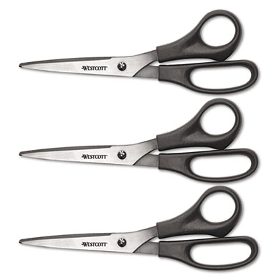 Westcott Value Line Stainless Steel Shears, 8" Long, 3.5" Cut Length, Black Offset Handles, 3/Pack ACM13402