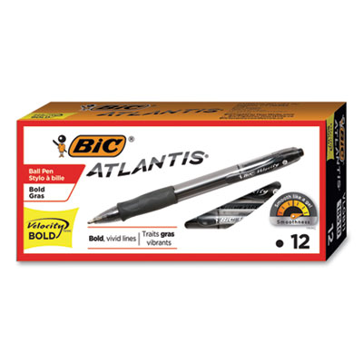 BIC VLGB11-BK Velocity Atlantis Bold Retractable Ballpoint Pen, 1.6mm, Black Ink, Smoke Barrel, Dozen BICVLGB11BK