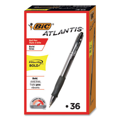 BIC VLGB361-BLK Velocity Atlantis Bold Retractable Ballpoint Pen Value Pack, 1.6 mm, Black Ink and Barrel, 36/Pack