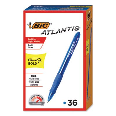 BIC VLGB361-BLU Velocity Atlantis Bold Retractable Ballpoint Pen Value Pack, 1.6 mm, Blue Ink and Barrel, 36/Pack