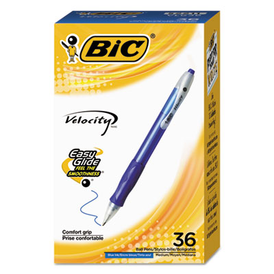 BIC VLG361-BLU Velocity Retractable Ballpoint Pen Value Pack, Medium 1 mm, Blue Ink and Barrel, 36/Pack BICVLG361BE