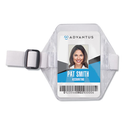 Advantus Vertical Arm Badge Holder, 5 x 5, Clear/White, 12/Box AVT75649