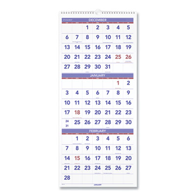 At-A-Glance Vertical-Format Three-Month Reference Wall Calendar, 12 x 27, 2021 AAGPM1128