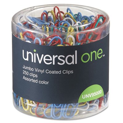 UNV95000 Vinyl-Coated Wire Paper Clips, Jumbo, Assorted Colors, 250/Pack UNV95000