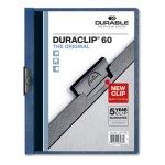 Durable Vinyl DuraClip Report Cover, Letter, Holds 60 Pages, Clear/Dark Blue, 25/Box DBL221407