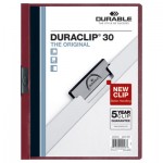 Durable Vinyl DuraClip Report Cover w/Clip, Letter, Holds 30 Pages, Clear/Maroon, 25/Box DBL220331