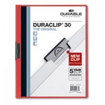 Durable Vinyl DuraClip Report Cover w/Clip, Letter, Holds 30 Pages, Clear/Red, 25/Box DBL220303