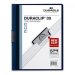 Durable Vinyl DuraClip Report Cover w/Clip, Letter, Holds 30 Pages, Clear/Navy, 25/Box DBL220328