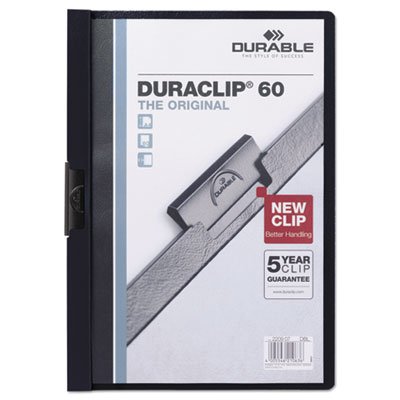 Durable 616528230203 Vinyl DuraClip Report Cover w/Clip, Letter, Holds 60 Pages, Clear/Navy DBL221428