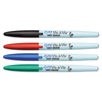 EXPO Vis-a-Vis Wet-Erase Marker, Fine Point, Asstd., 4/Set SAN16074
