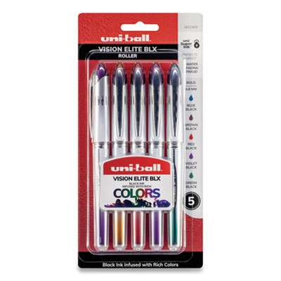 Uni-Ball VISION ELITE BLX Series Stick Roller Ball Pen, 0.8 mm, Assorted Ink/Barrel, 5/Pack UBC1832404