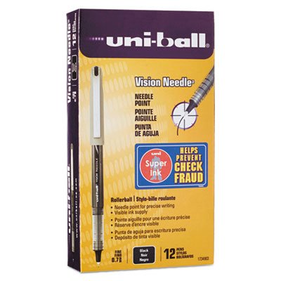 Uni-Ball Vision Needle Roller Ball Stick Liquid Pen, Black Ink, Fine, Dozen SAN1734903