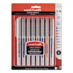 Uni-Ball VISION Needle Stick Roller Ball Pen, Fine 0.7mm, Assorted Ink, Silver Barrel, 8/Set UBC1734916