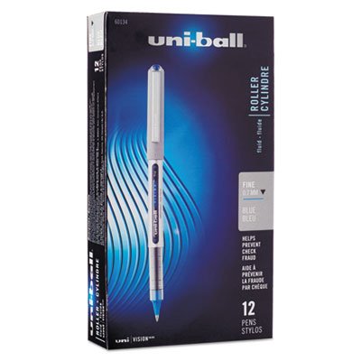 Uni-Ball Vision Roller Ball Stick Waterproof Pen, Blue Ink, Fine, Dozen SAN60134