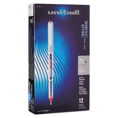 Uni-Ball Vision Roller Ball Stick Waterproof Pen, Red Ink, Fine, Dozen SAN60139