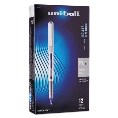 Uni-Ball Vision Roller Ball Stick Waterproof Pen, Majestic Purple Ink, Fine, Dozen SAN60382