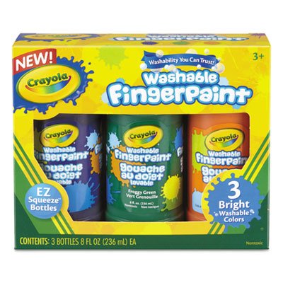 Crayola Washable Fingerpaint Pack, 3 Assorted Bright Colors, 8 oz Tubes, 3/Pack CYO551311