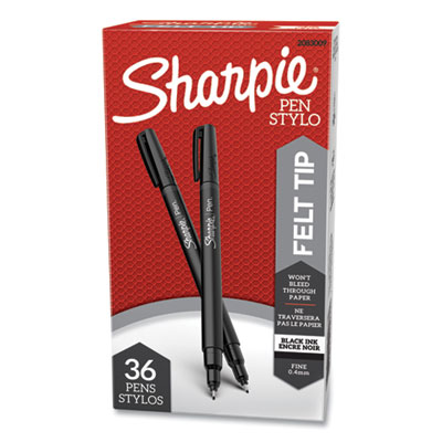 Sharpie Water-Resistant Ink Stick Plastic Point Pen, 0.4 mm, Black Ink/Barrel, 36/Pack SAN2083009