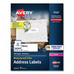 Avery Waterproof Address Labels with TrueBlock and Sure Feed, Laser Printers, 1.33 x 4, White, 14/Sheet, 50 Sheets