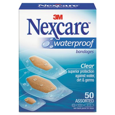 3M Nexcare Waterproof, Clear Bandages, Assorted Sizes, 50/Box MMM43250