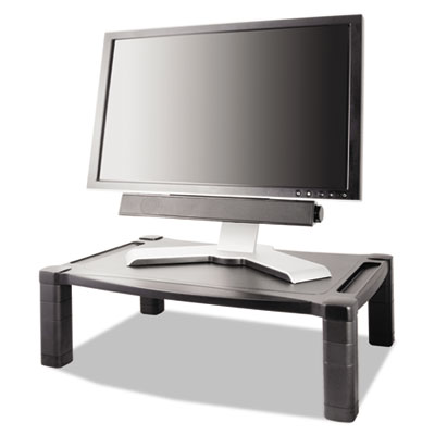 Kantek Wide Deluxe Two-Level Monitor Stand, 20" x 13.25" x 3" to 6.5", Black, Supports 50 lbs