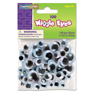 Creativity Street Wiggle Eyes Assortment, Assorted Sizes, Black, 100/Pack CKC344602