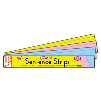 TREND Wipe-Off Sentence Strips, 24 x 3, Blue/Pink, 30/Pack TEPT4002