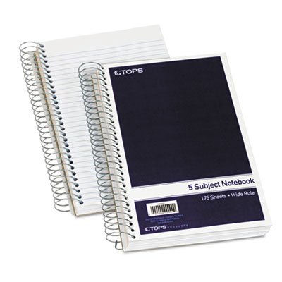 Tops Wirebound Five-Subject Notebook, 9-1/2 x 6, Navy, 175 Sheets TOP63859