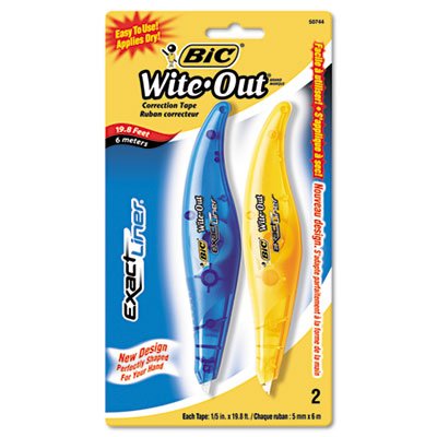 BIC Wite-Out Exact Liner Correction Tape Pen, 1/5" x 236", Blue/Orange, 2/Pack BICWOELP21
