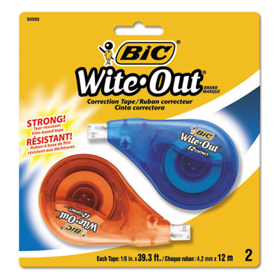 BIC Wite-Out EZ Correct Correction Tape, Non-Refillable, 1/6" x 472", 2/Pack BICWOTAPP21