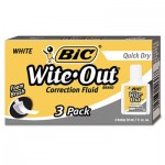 BIC Wite-Out Quick Dry Correction Fluid, 20 mL Bottle, White, 3/Pack BICWOFQD324