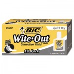 BIC WOFQD12 WHI Wite-Out Quick Dry Correction Fluid, 20 mL Bottle, White, 1/Dozen BICWOFQD12WE