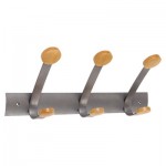 Alba Wooden Coat Hook, Three Wood Peg Wall Rack, Brown/Silver ABAPMV3