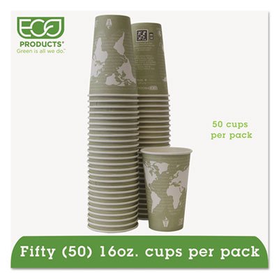 Eco-Products EP-BHC16-WAPK World Art Renewable/Compostable Hot Cups, 16 oz, Moss, 50/Pack ECOEPBHC16WAPK