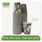 Eco-Products EP-BHC12-WAPK World Art Renewable/Compostable Hot Cups, 12 oz, Gray, 50/Pack ECOEPBHC12WAPK