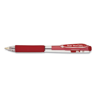 Pentel WOW! Retractable Gel Pen, Medium 0.7 mm, Red Ink, Clear/Red Barrel, Dozen PENK437B