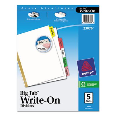 Avery Write & Erase Big Tab Paper Dividers, 5-Tab, Letter AVE23076