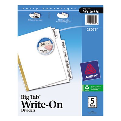 Avery Write & Erase Big Tab Paper Dividers, 5-Tab, Letter AVE23075
