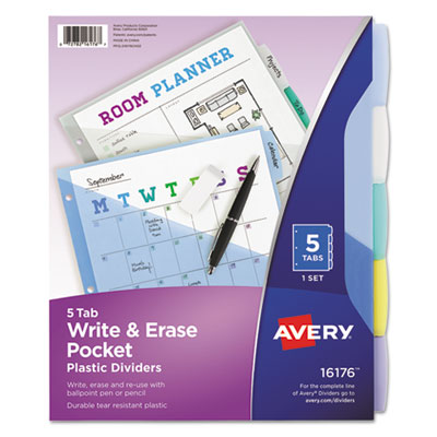 Avery Write-On Big Tab Plastic Dividers, 5-Tab, Letter AVE16176
