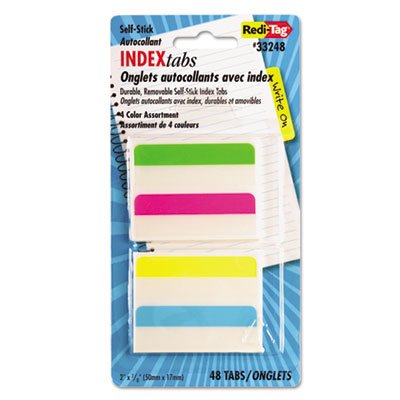Redi-Tag Write-On Self-Stick Index Tabs, 2 x 11/16, 4 Colors, 48/Pack RTG33248