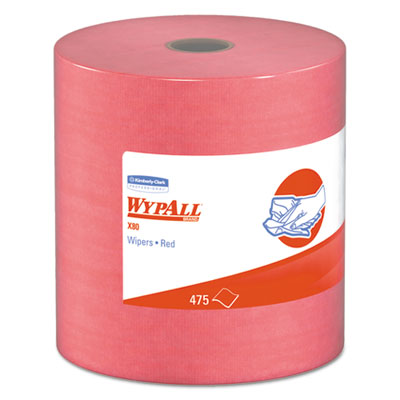 WypAll X80 Cloths, HYDROKNIT, Jumbo Roll, 12 1/2 x 13 2/5, Red, 475 Wipers/Roll KCC41055