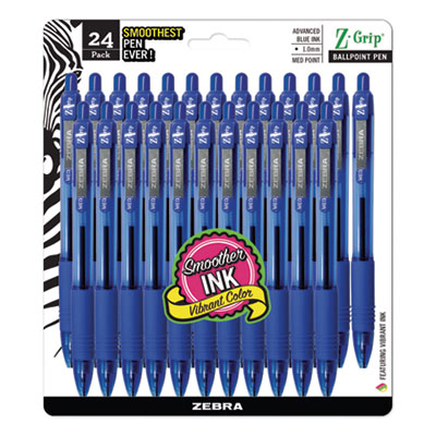Zebra Z-Grip Retractable Ballpoint Pen, Medium 1 mm, Blue Ink, Clear Barrel, 24/Pack ZEB12225