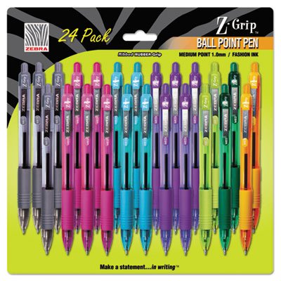 Zebra Z-Grip Retractable Ballpoint Pen, Assorted Ink, Medium Point, 24/Pack ZEB12271