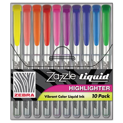 Zebra Zazzle Liquid Ink Highlighter, Chisel Tip, Asst Colors, 10/Set ZEB71111